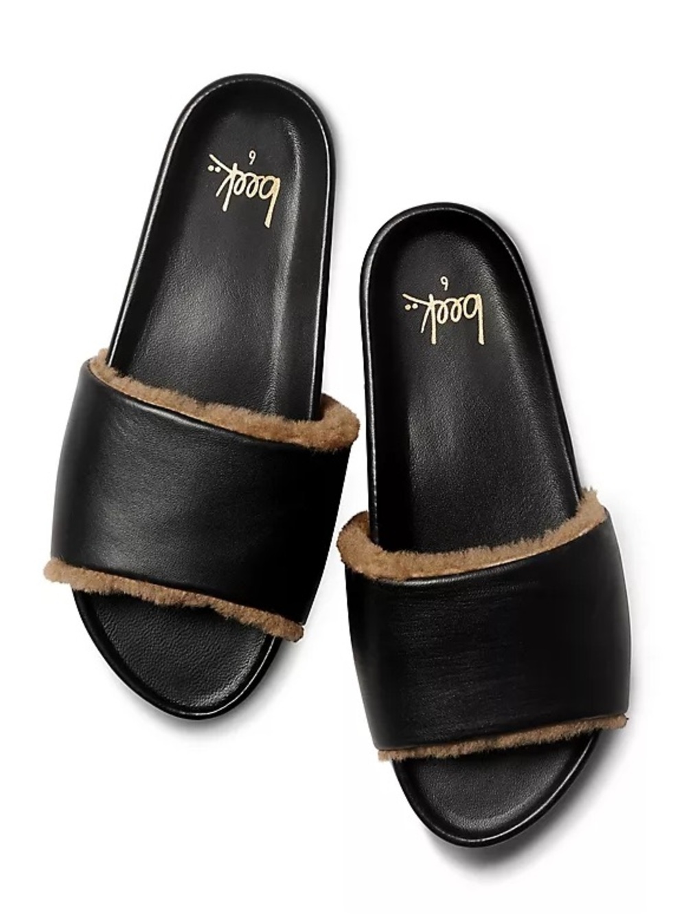 Beek Gallito Shearling Leather Slide Sandals Color Black Women’s Size 7